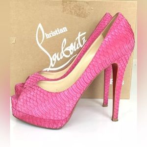 CHRISTIAN LOUBOUTIN ALTADAMA 140 WATERSNAKE GRENADINE SNAKE PINK PUMP SHOES